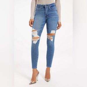 Good American Jeans Womens 12/31 Ankle Crop Medium Wash Distressed Preppy Slim